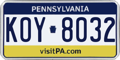 PA license plate KOY8032