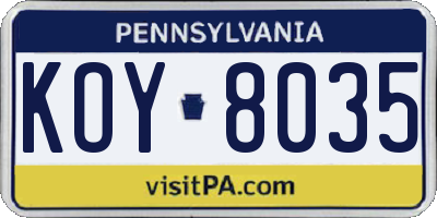 PA license plate KOY8035