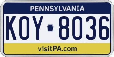 PA license plate KOY8036
