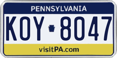 PA license plate KOY8047