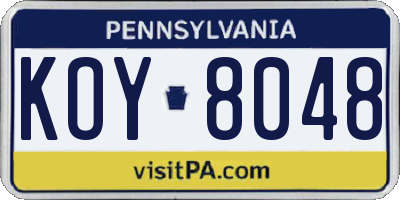 PA license plate KOY8048