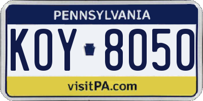 PA license plate KOY8050