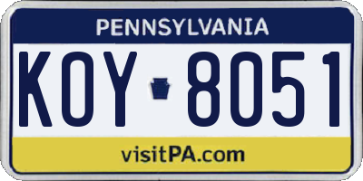 PA license plate KOY8051