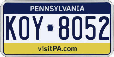 PA license plate KOY8052