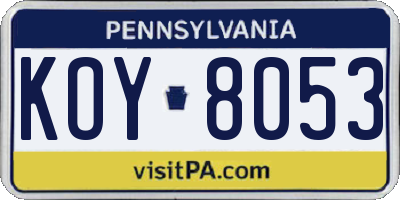 PA license plate KOY8053