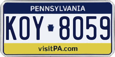 PA license plate KOY8059