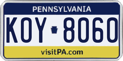 PA license plate KOY8060