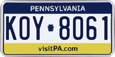 PA license plate KOY8061