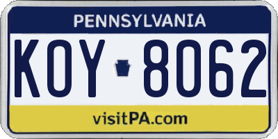 PA license plate KOY8062