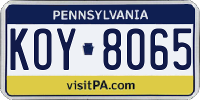 PA license plate KOY8065