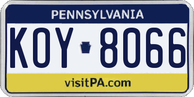 PA license plate KOY8066