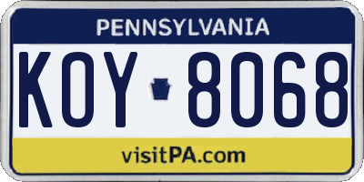 PA license plate KOY8068