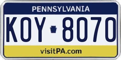 PA license plate KOY8070