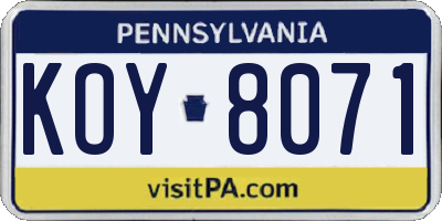 PA license plate KOY8071