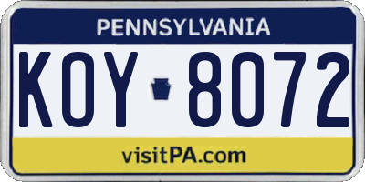 PA license plate KOY8072
