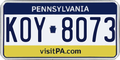 PA license plate KOY8073
