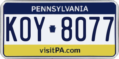 PA license plate KOY8077