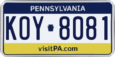 PA license plate KOY8081