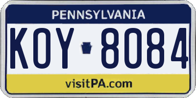PA license plate KOY8084