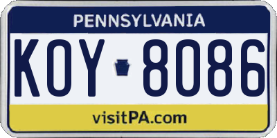 PA license plate KOY8086