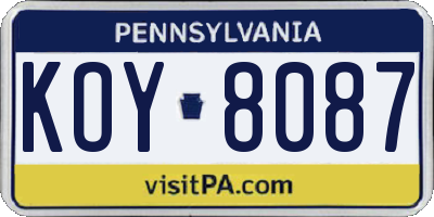 PA license plate KOY8087