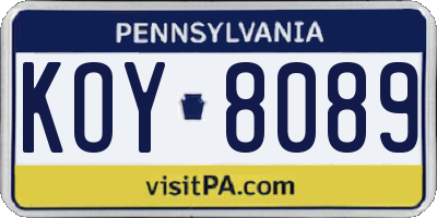 PA license plate KOY8089