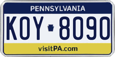 PA license plate KOY8090