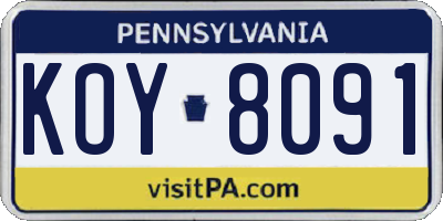 PA license plate KOY8091
