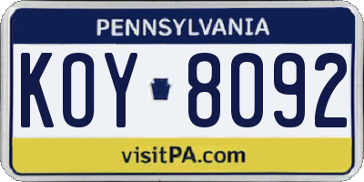PA license plate KOY8092