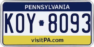 PA license plate KOY8093