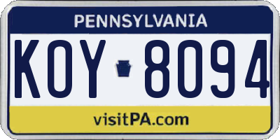 PA license plate KOY8094
