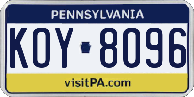 PA license plate KOY8096