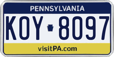 PA license plate KOY8097