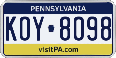 PA license plate KOY8098