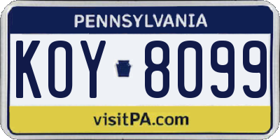 PA license plate KOY8099