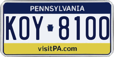 PA license plate KOY8100