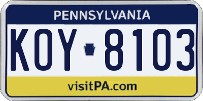 PA license plate KOY8103