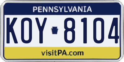 PA license plate KOY8104