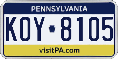 PA license plate KOY8105