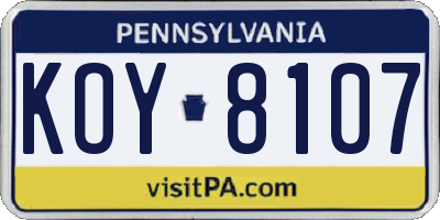 PA license plate KOY8107
