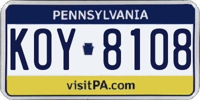 PA license plate KOY8108