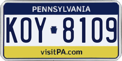 PA license plate KOY8109