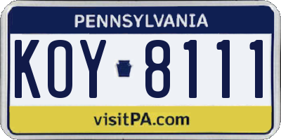 PA license plate KOY8111