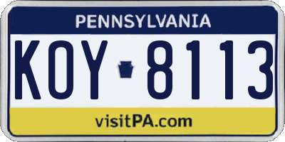 PA license plate KOY8113