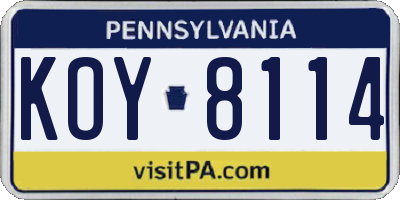 PA license plate KOY8114