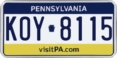 PA license plate KOY8115