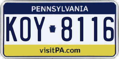 PA license plate KOY8116