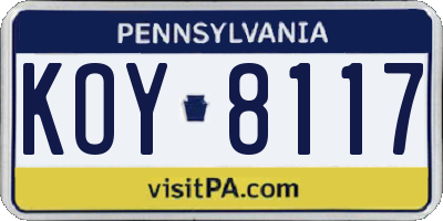 PA license plate KOY8117