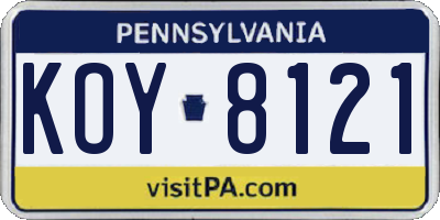 PA license plate KOY8121