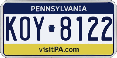 PA license plate KOY8122